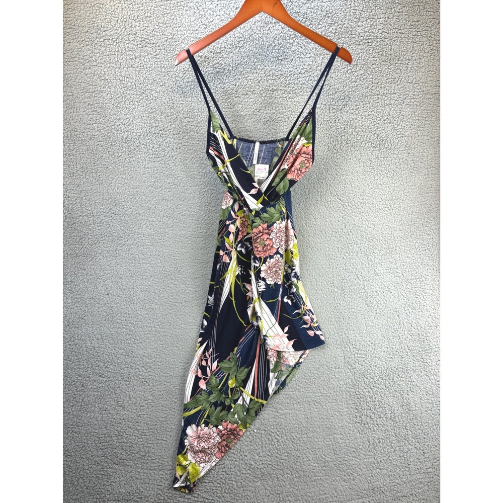 Glare Spaghetti Strap Asymmetrical Dress Womens M Navy Floral Tropical NWT